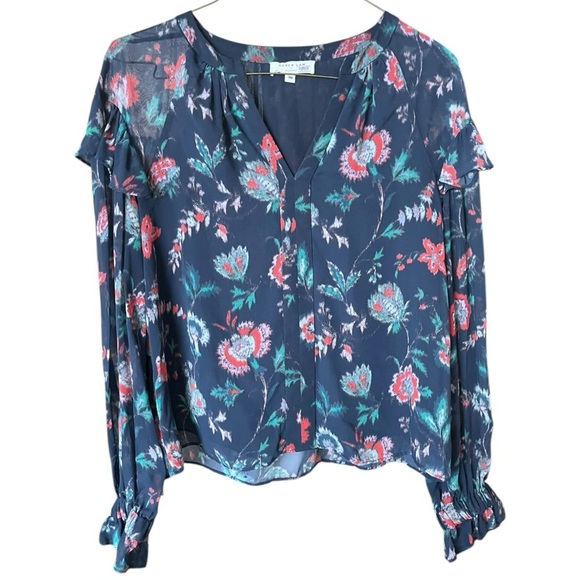 Derek Lam Collective Blue Floral Ruffle Blouse Womens Size 38/US 8 Medium - Picture 5 of 11